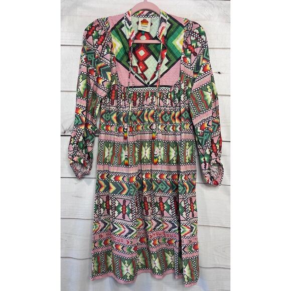 Farm Rio Size XS Midi Dress Beaded Tassels CUTE - Picture 1 of 7